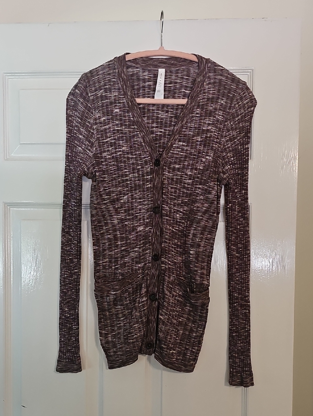 Athleta Brown Space-Dye Button Front Cardigan